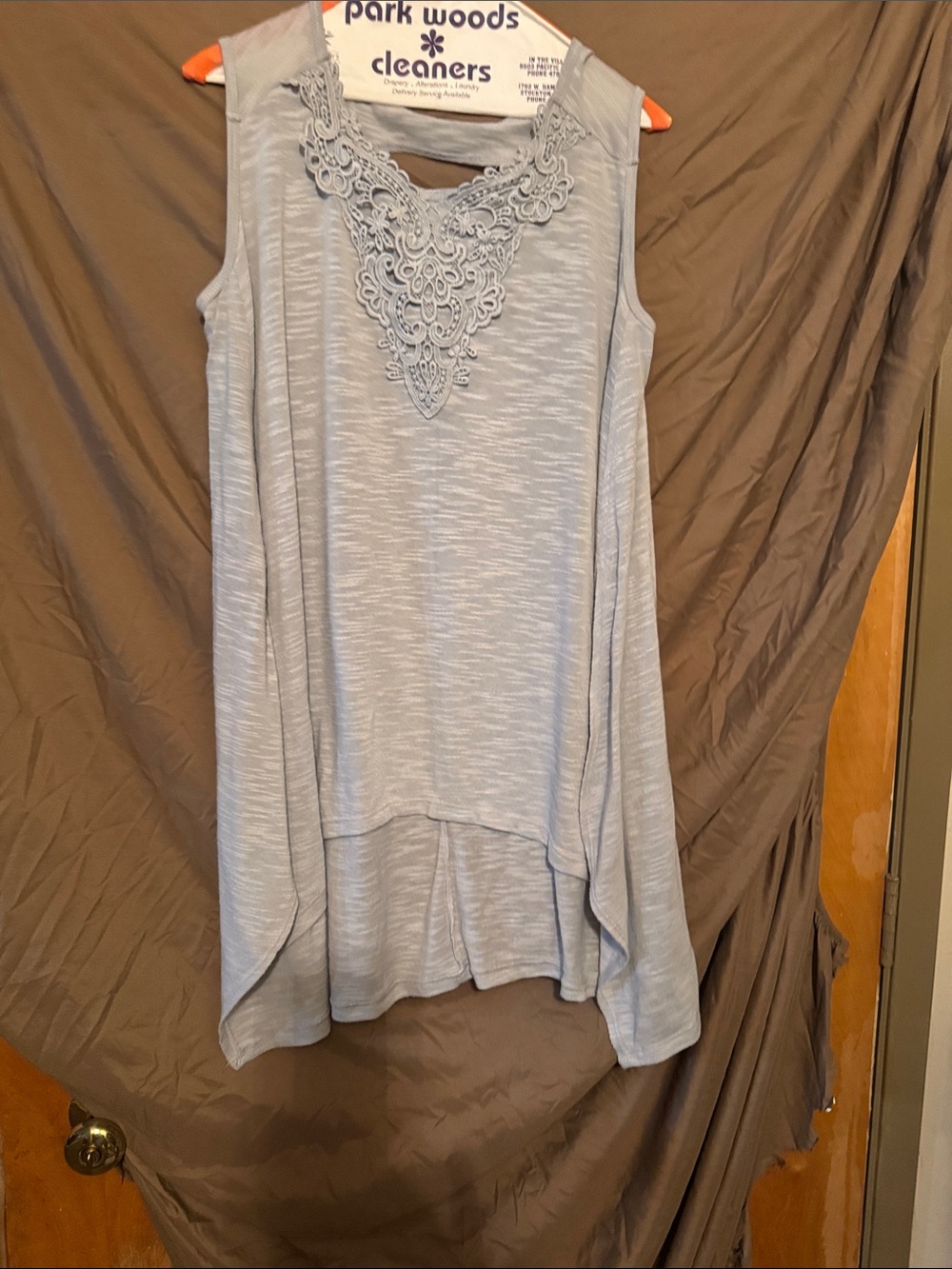 Women's Light Blue Lace-Accent Sleeveless Top